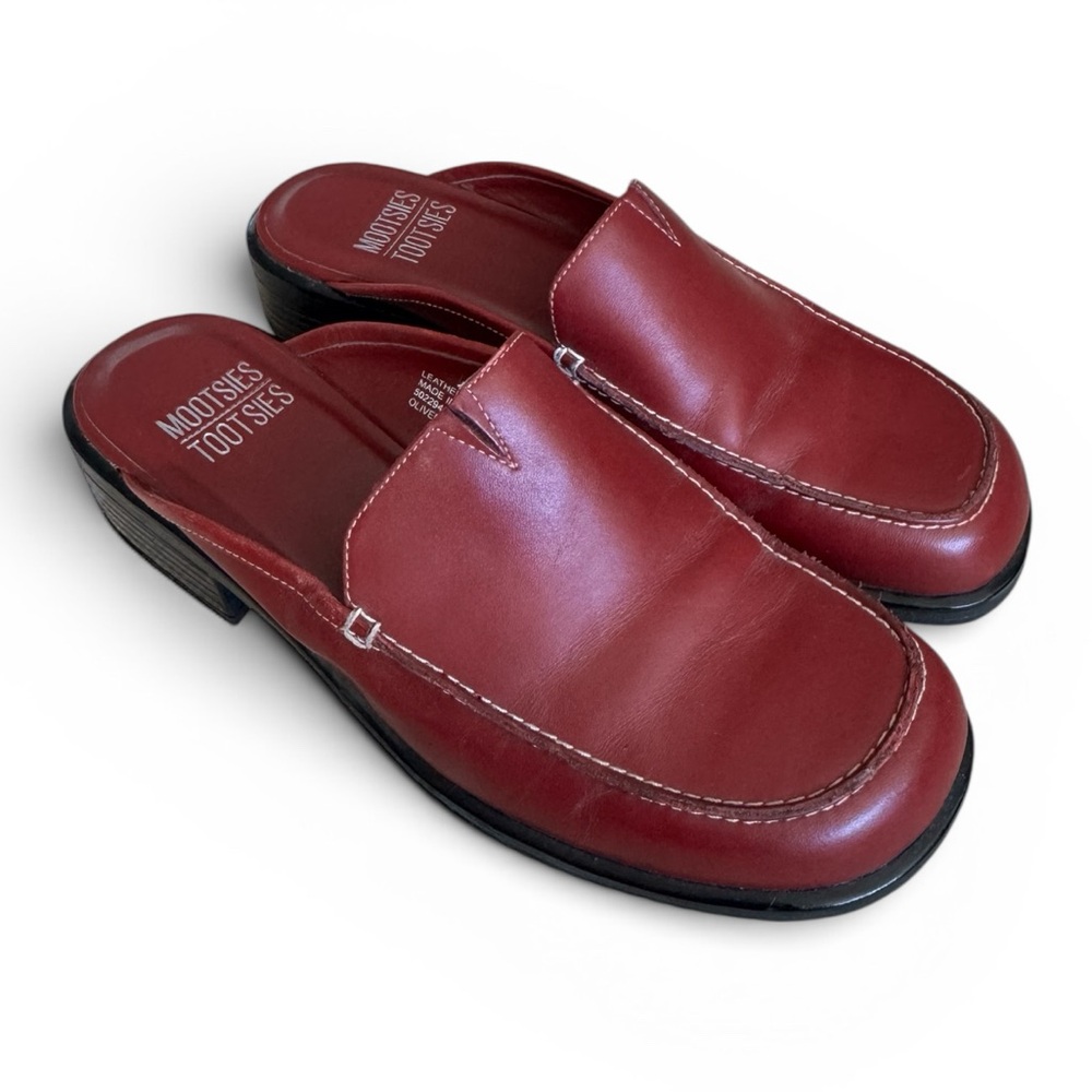 Mootsies Tootsies Leather Mule Loafers Burgundy Slip On Classic Size 8.5 - Picture 4 of 10